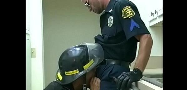  Fireman fucks gay police officer&039;s ass on couch then cums on his abs